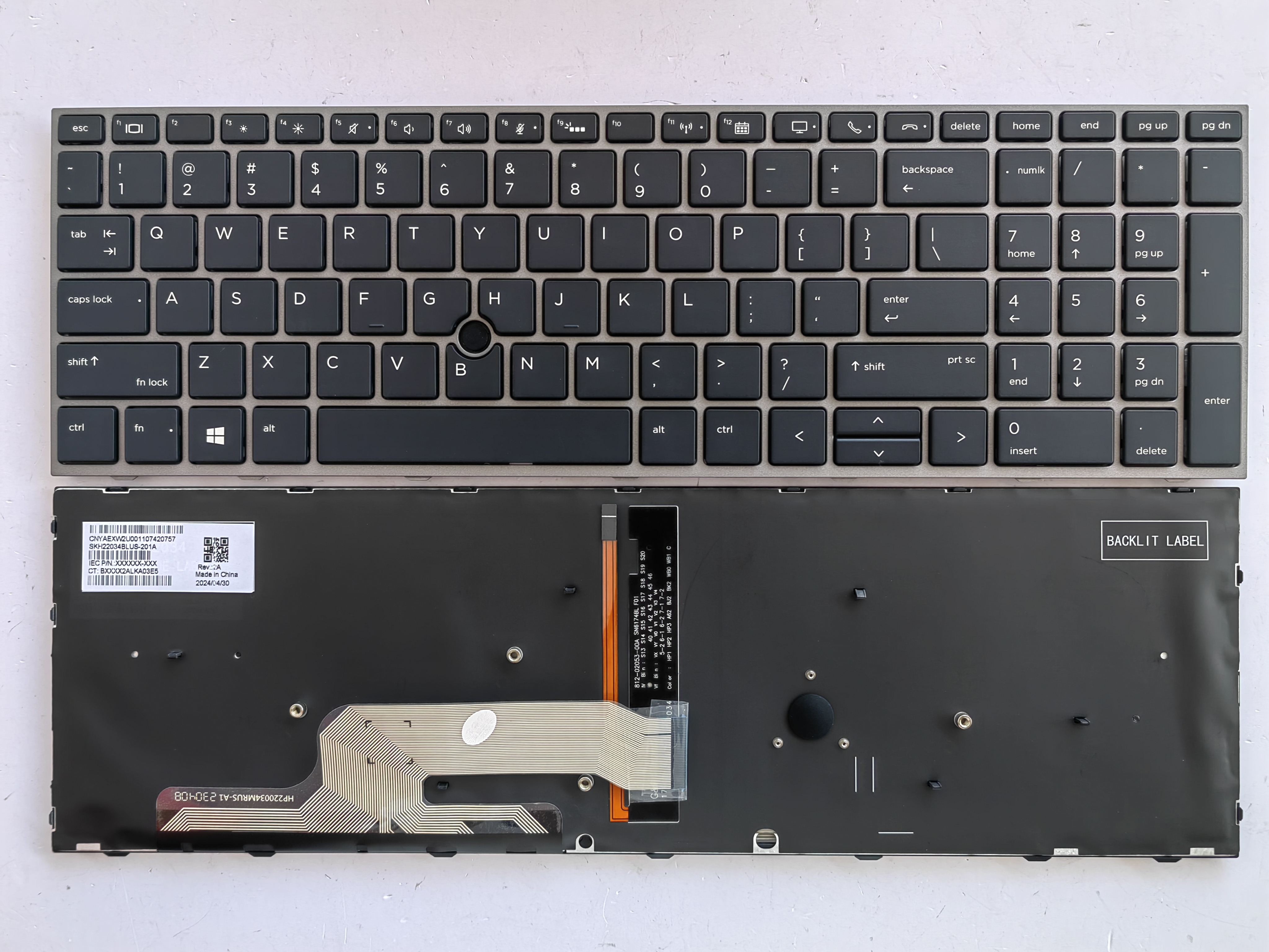 Picture of New Replacement Laptop Keyboard For HP ZBOOK15G5 Silver Gray FRAME BLACK Backlit With hole (OEM) US Layout
